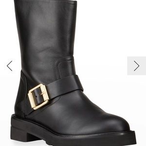 Stuart Weitzman Ryder Calfskin Moto Biker Booties